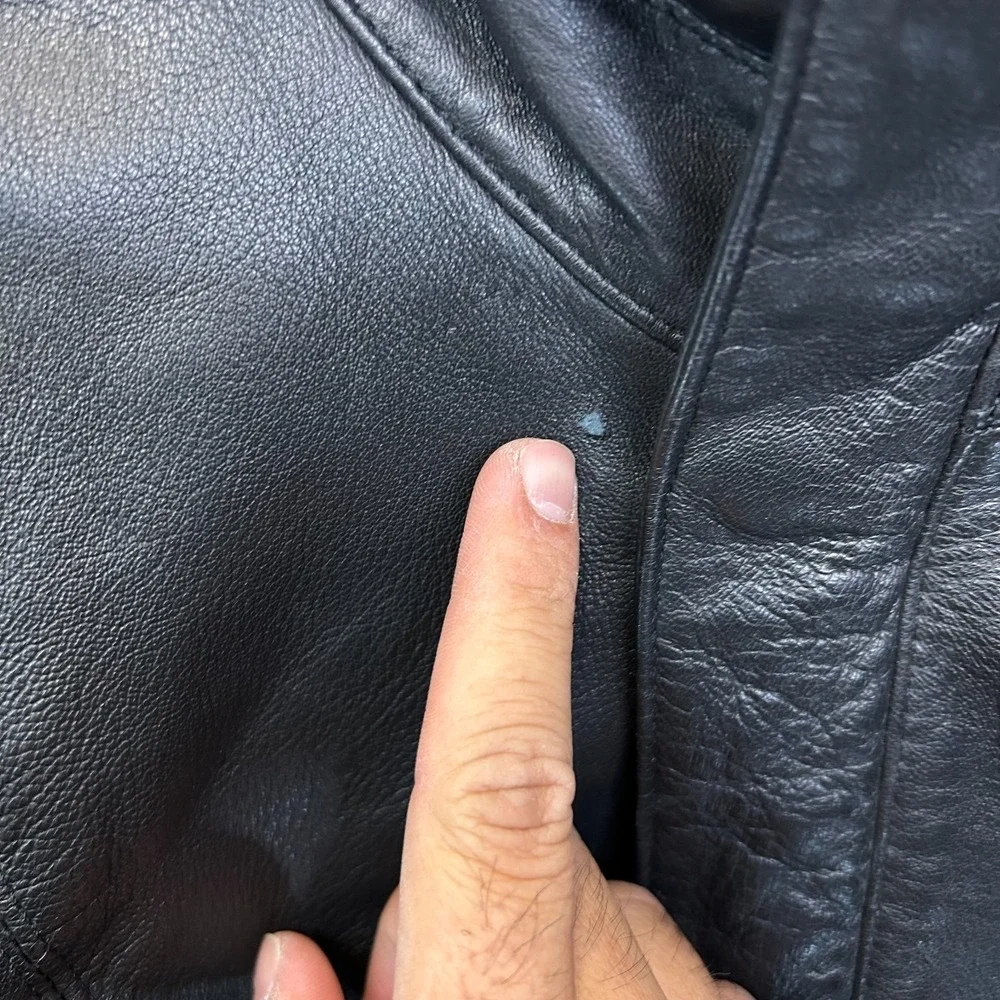VTG Philippe Monet Leather Bomber Jacket Men Black Funnel Neck Full Zip - 46